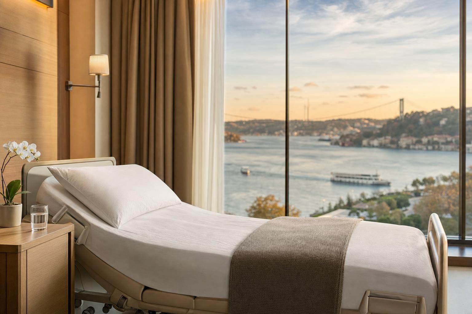 Recovery room in an Istanbul hotel overlooking the Bosphorus