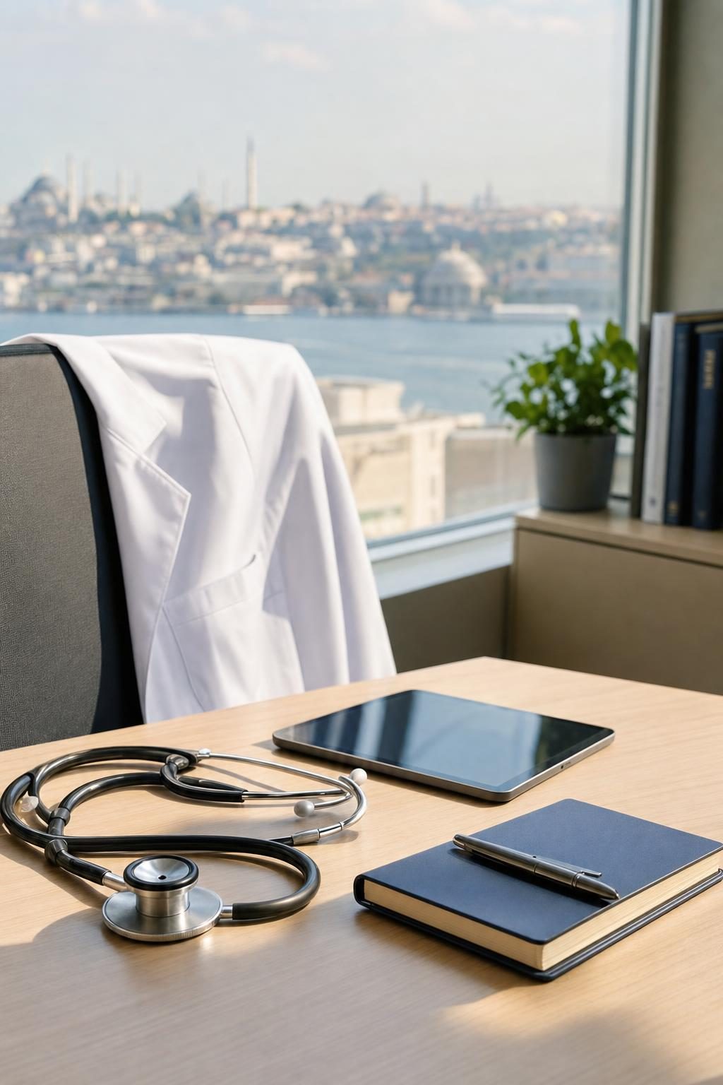 Doctor's consultation desk in an Istanbul clinic